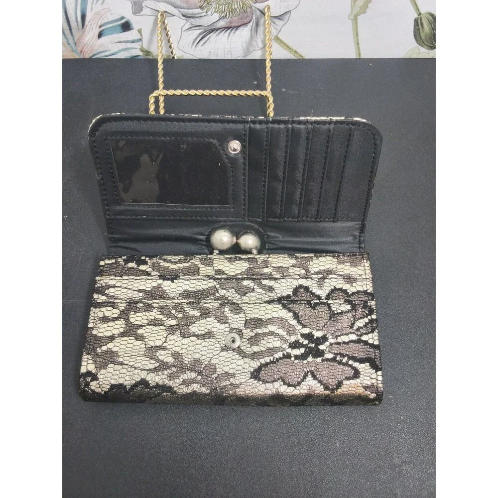 Black Lace Kiss Lock clutch wallet